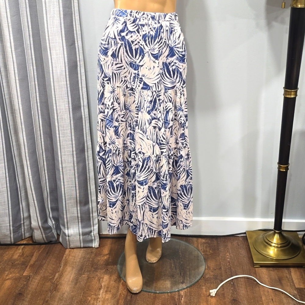 800 C&C California Skirt Layered Ruffled Bright Blue & Cream Pattern Size XP